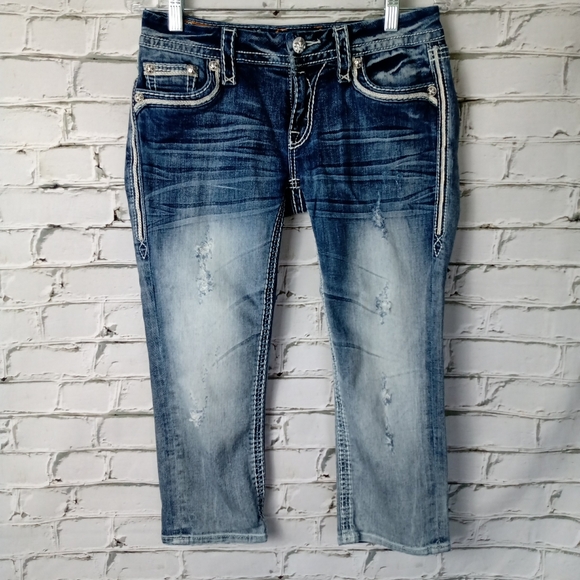 🔥SOLD🔥 ROCK REVIVAL Distressed CAPRI Size 28 - Picture 5 of 10